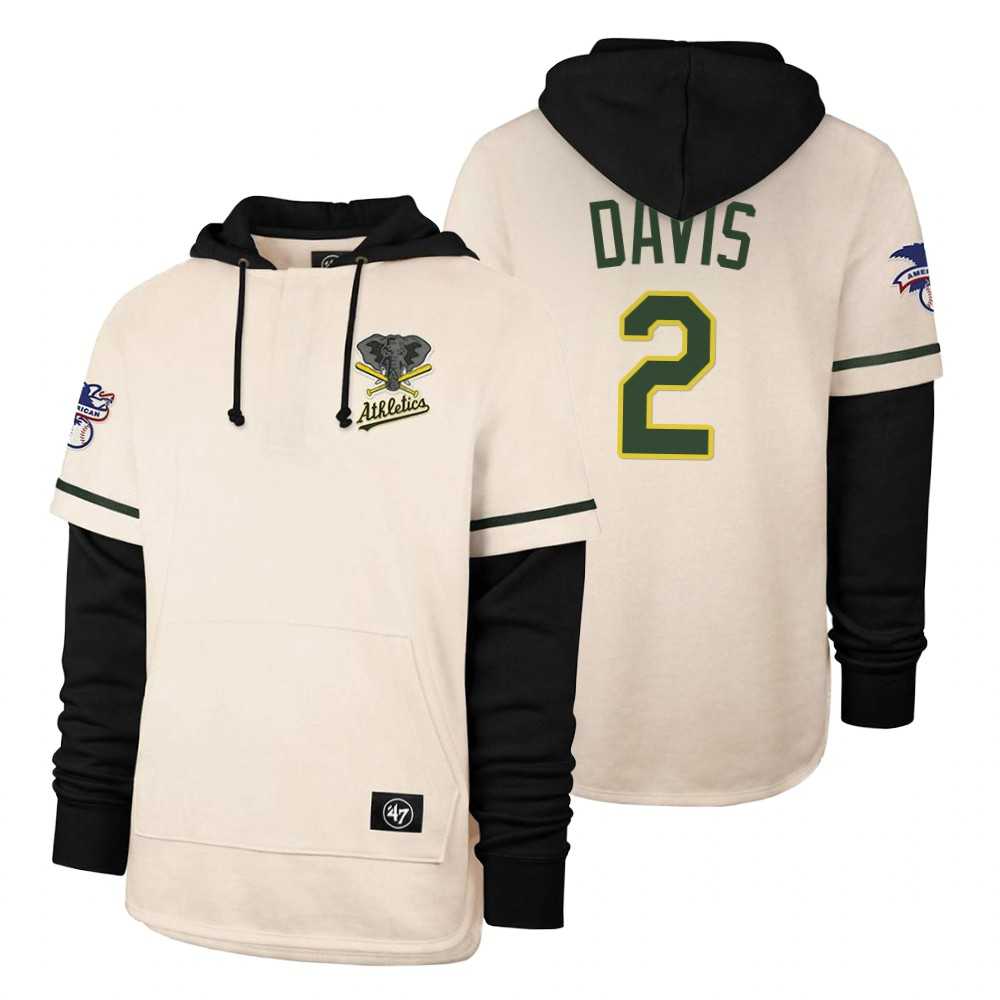 Men Oakland Athletics 2 Davis Cream 2021 Pullover Hoodie MLB Jersey